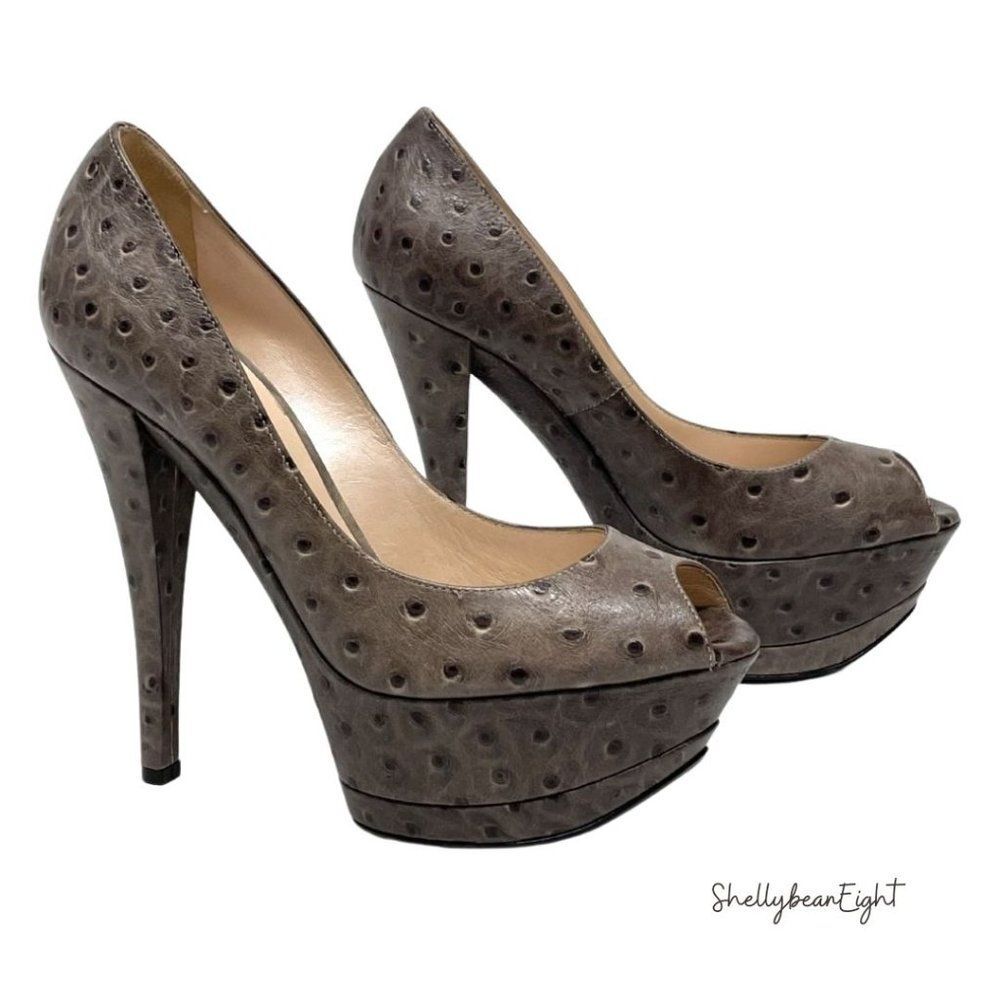 CASADEI Ostrich Embossed Pumps Heels 6 $620 NWOB
